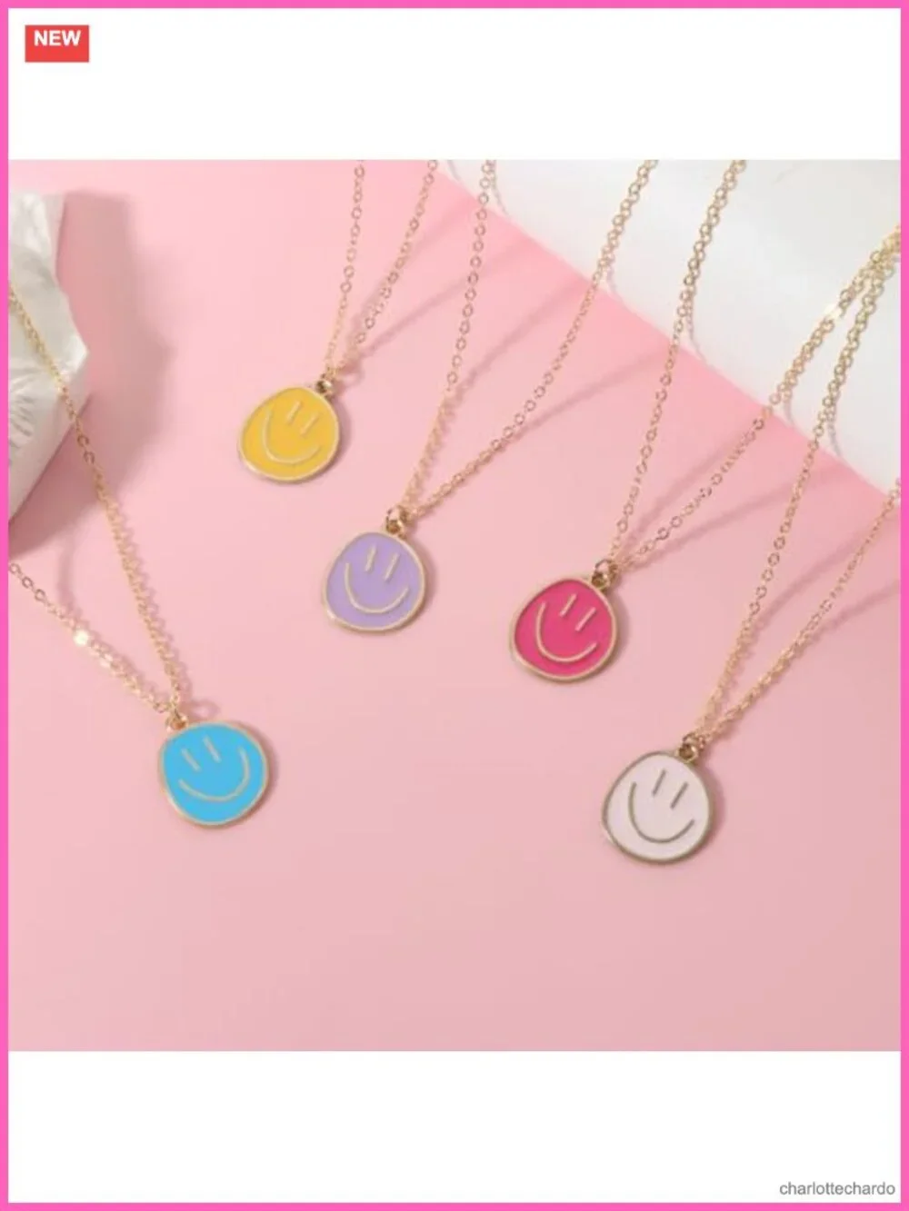 14K Gold Plated Smile Pendant Necklace Adjustable Chain Women Jewelry Gift